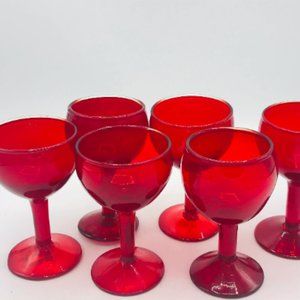 VIntage Ruby Red glass set of (6)  Cordials with stem  4 " tall- Nice Condition